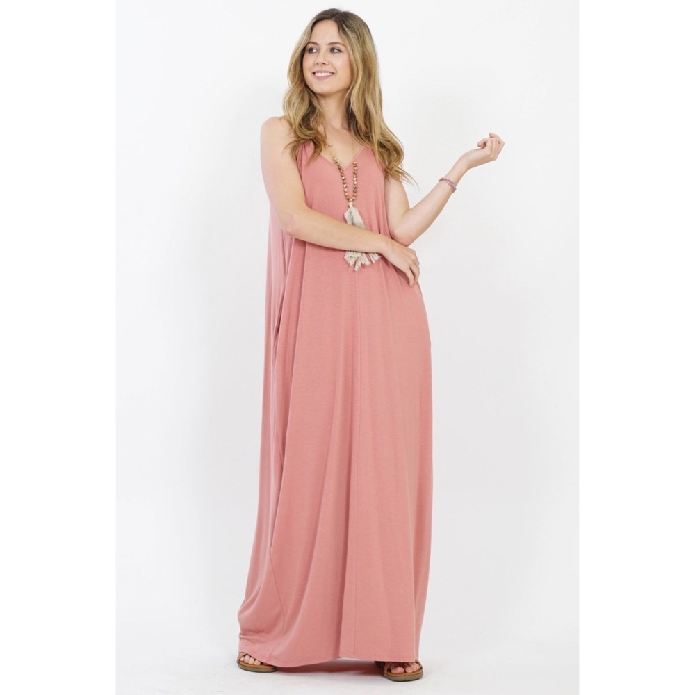 Dusty Pink Maxi Dress with Pockets